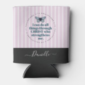 キュートな聖句バタフライピンクストライプの名前 缶クーラー (正面)