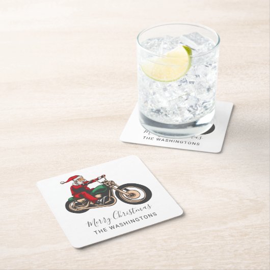 キュートな自転車ライダーサンタクリスマス スクエアペーパーコースター (インサイチュ)