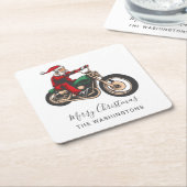 キュートな自転車ライダーサンタクリスマス スクエアペーパーコースター (アングル)