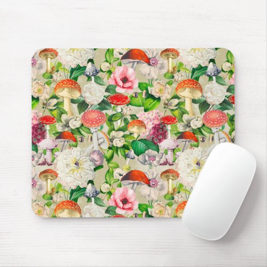 キュートな花きのこ菌類ベージュガーデン マウスパッド (マウス)