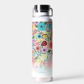 キュートな花の蝶、名前をカスタムするモノグラム ウォーターボトル (背面)