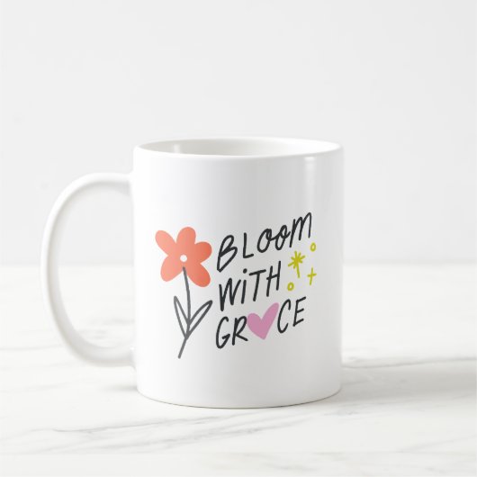 キュートな花咲く優雅さ 手描きの赤い花とピンク コーヒーマグカップ (左)