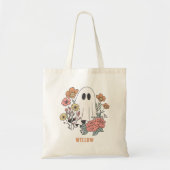 キュートな花柄のハロウィーンの幽霊のモノグラム トートバッグ (正面)