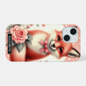 キュートな花柄の子ギツネ iPhone 15ケース (裏面横)