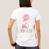 キュートな花柄の聴診器ハート看護師+医療従事者デザイン Tシャツ (裏面)
