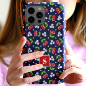 キュートな花柄ドットチェリー ネイビー モノグラム Case-Mate iPhoneケース