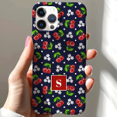 キュートな花柄ドットチェリー ネイビー モノグラム Case-Mate iPhoneケース