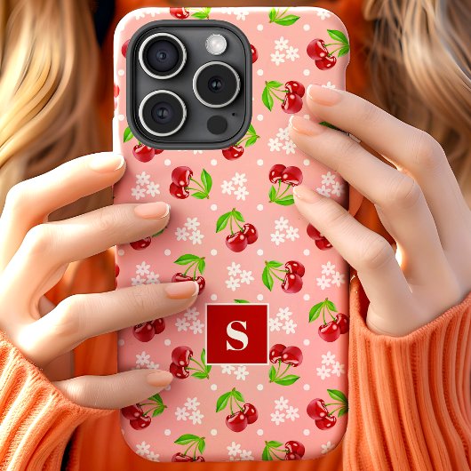 キュートな花柄ドットチェリー ピンクモノグラム Case-Mate iPhoneケース
