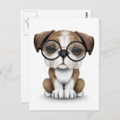 キュートな英語ブルドッグパピー眼鏡の白 ポストカード (正面/裏面)
