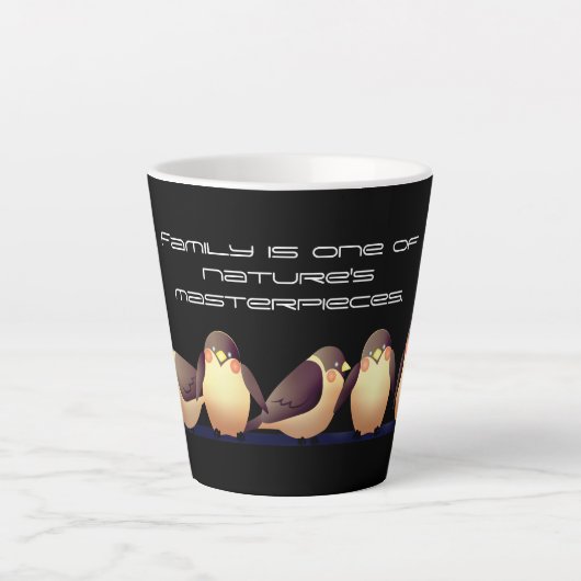 キュートな茶色とピンクの鳥の黒 カフェラテマグ (正面)