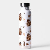 キュートな茶色とベージュのレディバグと花柄 ウォーターボトル (左面)