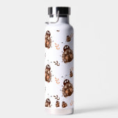 キュートな茶色とベージュのレディバグと花柄 ウォーターボトル (右面)