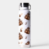 キュートな茶色とベージュのレディバグと花柄 ウォーターボトル (背面)