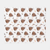 キュートな茶色とベージュのレディバグと花柄 フリースブランケット (正面(横))