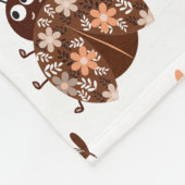 キュートな茶色とベージュのレディバグと花柄 フリースブランケット (角)