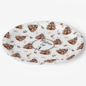 キュートな茶色とベージュのレディバグと花柄 ペーパープレート (アングル)