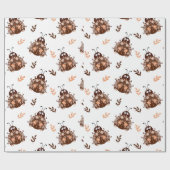 キュートな茶色とベージュのレディバグと花柄 ラッピングペーパー (フラット)