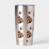 キュートな茶色とベージュのレディバグと花柄 保温保冷タンブラー (左面)