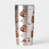 キュートな茶色とベージュのレディバグと花柄 保温保冷タンブラー (背面)