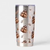 キュートな茶色とベージュのレディバグと花柄 保温保冷タンブラー (正面)