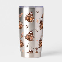 キュートな茶色とベージュのレディバグと花柄