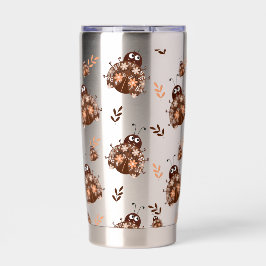キュートな茶色とベージュのレディバグと花柄 保温保冷タンブラー