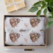 キュートな茶色とベージュのレディバグと花柄 薄葉紙 (ギフト)