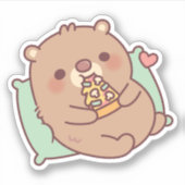 キュートな茶色のクマ食べ物のキノコのピザ シール (正面)