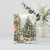 キュートな茶色のクリスマスバニー ポストカード (スタンド正面)