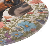 キュートな茶色のダックスシャントとコスモスの花 カッティングボード (角)