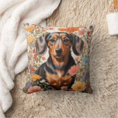キュートな茶色のダックスシャントとコスモスの花 クッション (ブランケット)