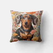 キュートな茶色のダックスシャントとコスモスの花 クッション (裏面)