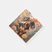 キュートな茶色のダックスシャントとコスモスの花 スタンダードカクテルナプキン (角)