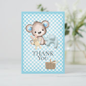 キュートな茶色のテディベアーピクニックベビーシャワー サンキューカード (スタンド正面)