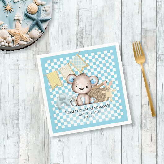 キュートな茶色のテディベアーピクニックベビーシャワー スタンダードカクテルナプキン