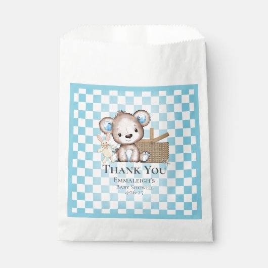 キュートな茶色のテディベアーピクニックベビーシャワー フェイバーバッグ (正面)