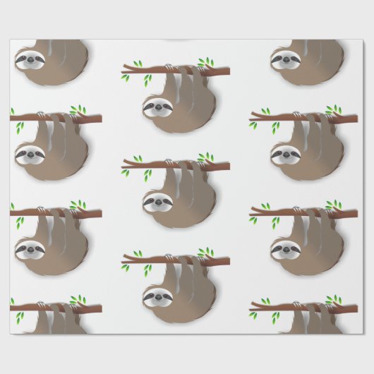 キュートな茶色のナマケモノが木の枝に休む ラッピングペーパー (フラット)