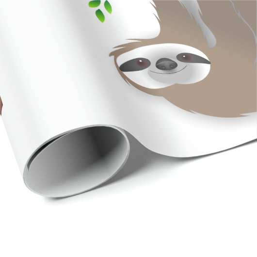 キュートな茶色のナマケモノが木の枝に休む ラッピングペーパー (ロールコーナー)