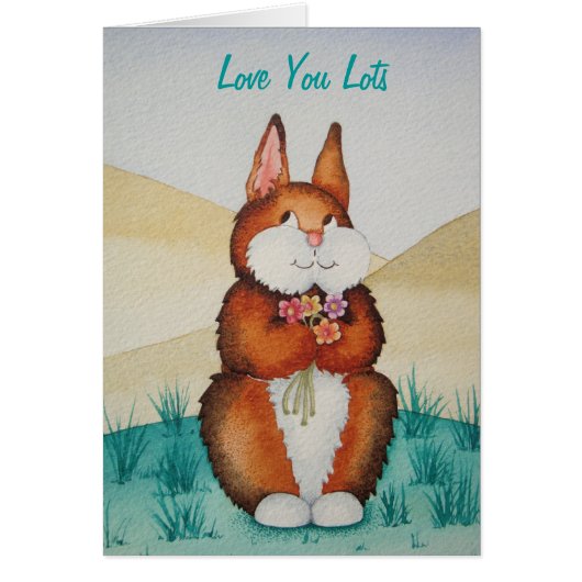 キュートな茶色のバニーとカラフルの花 (正面)