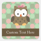 キュートな茶色のフクロウとピンクの弓 スクエアシール (正面)