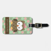 キュートな茶色のフクロウとピンクの弓 ラゲッジタグ (正面横)