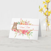 キュートな茶色の子猫とピンクの花イースターカード カード (黄色い花)