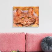 キュートな茶色の猫の水彩画 キャンバスプリント (インサイチュ (リビング))