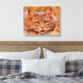 キュートな茶色の猫の水彩画 キャンバスプリント (インサイチュ (寝室))