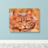 キュートな茶色の猫の水彩画 キャンバスプリント (インサイチュ (ウッドフロア))