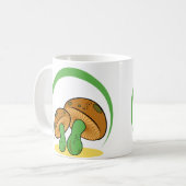 キュートな茶色の緑の漫画キノコ真菌アート コーヒーマグカップ (正面左)