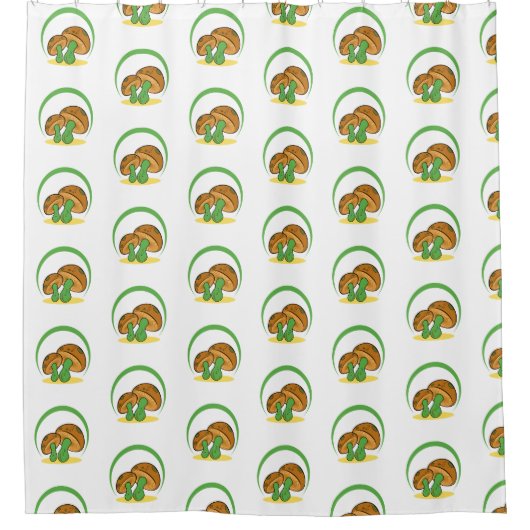 キュートな茶色の緑の漫画キノコ真菌アート シャワーカーテン (正面)