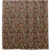 キュートな茶色の赤い緑のクリスマスジンジャーブレッド シャワーカーテン (正面)