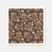 キュートな茶色の赤い緑のクリスマスジンジャーブレッド スタンダードカクテルナプキン (正面)