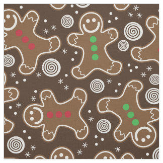 キュートな茶色の赤い緑のクリスマスジンジャーブレッド ファブリック